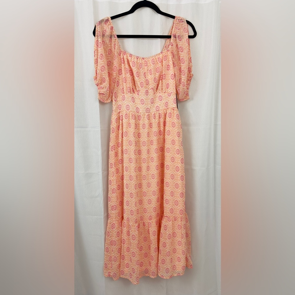 Collective Concepts Peach/Pink Square Neck Cold Shoulder Midi Light Dress S  NWT